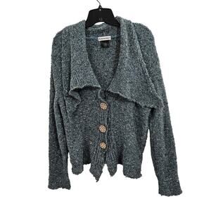 Parkhurst Knit Blue Button Up Sweater Cardigan Big Collar Long Sleeve Size L